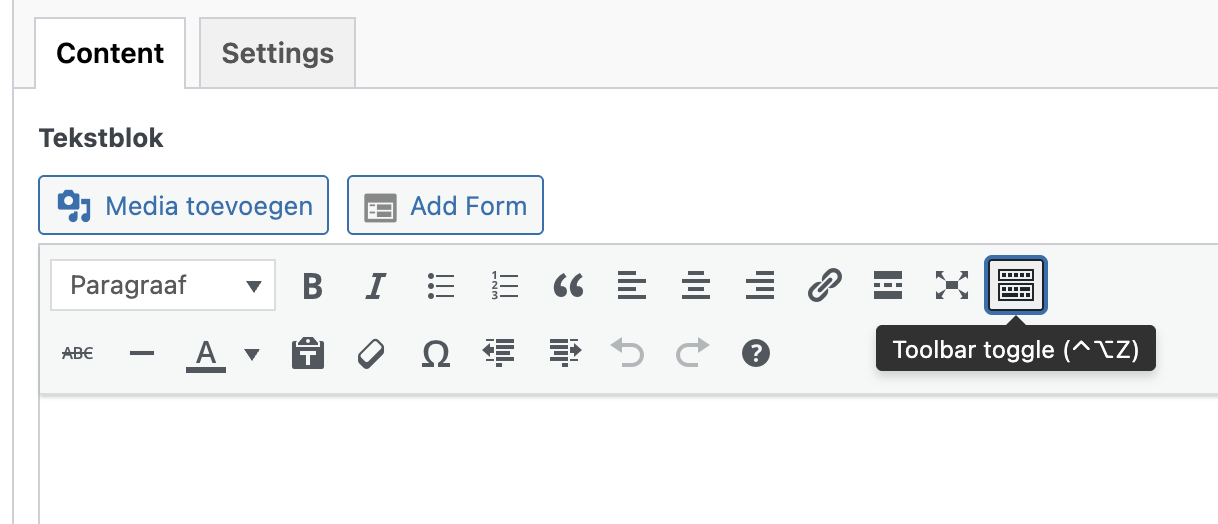 Wysiwyg-editor met toolbar toggle