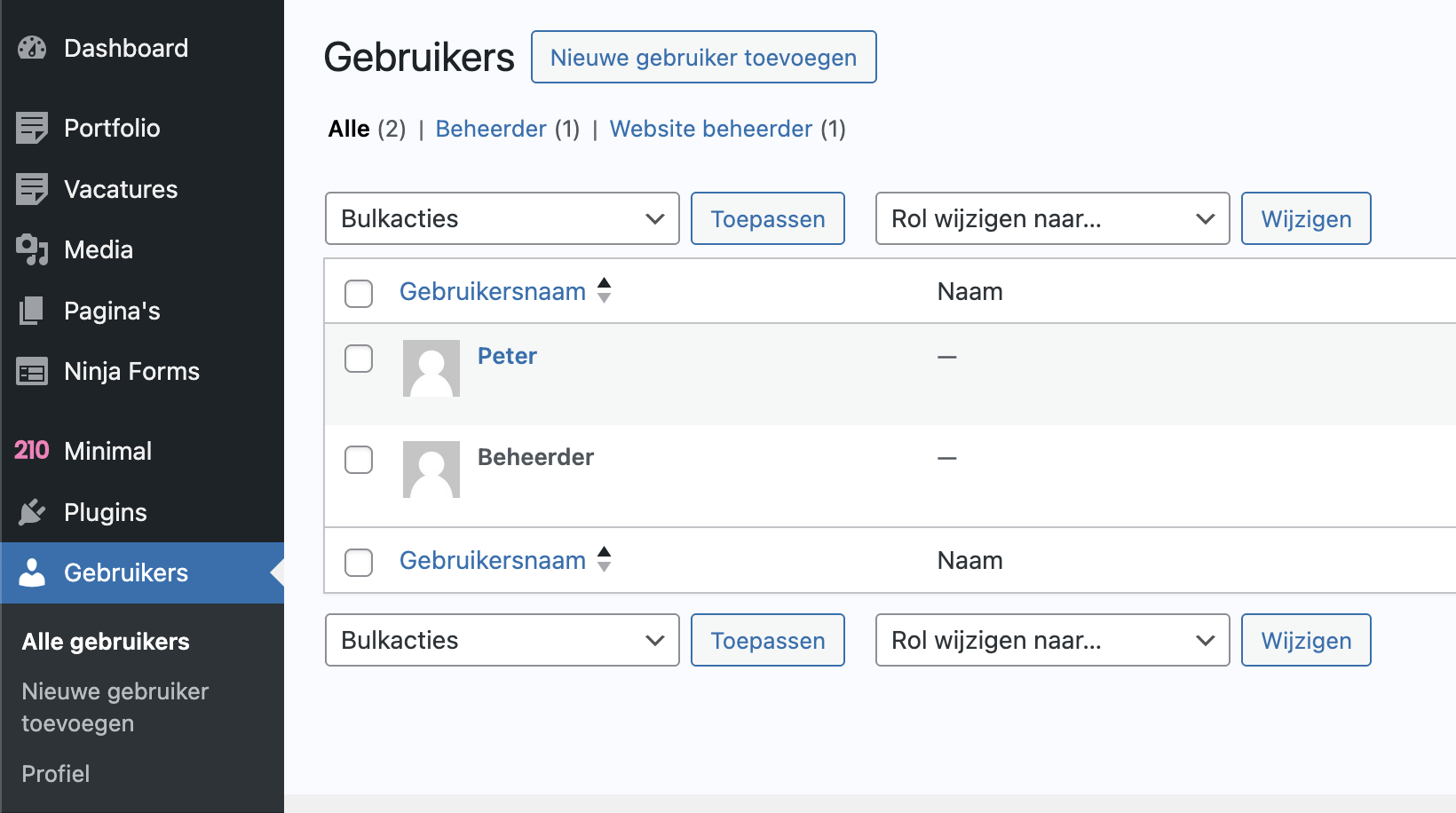 Overzicht van gebruikers in WordPress