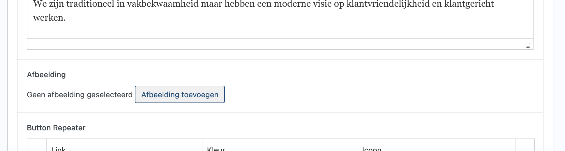 Voorbeeld van een afbeeldingsveld in WordPress