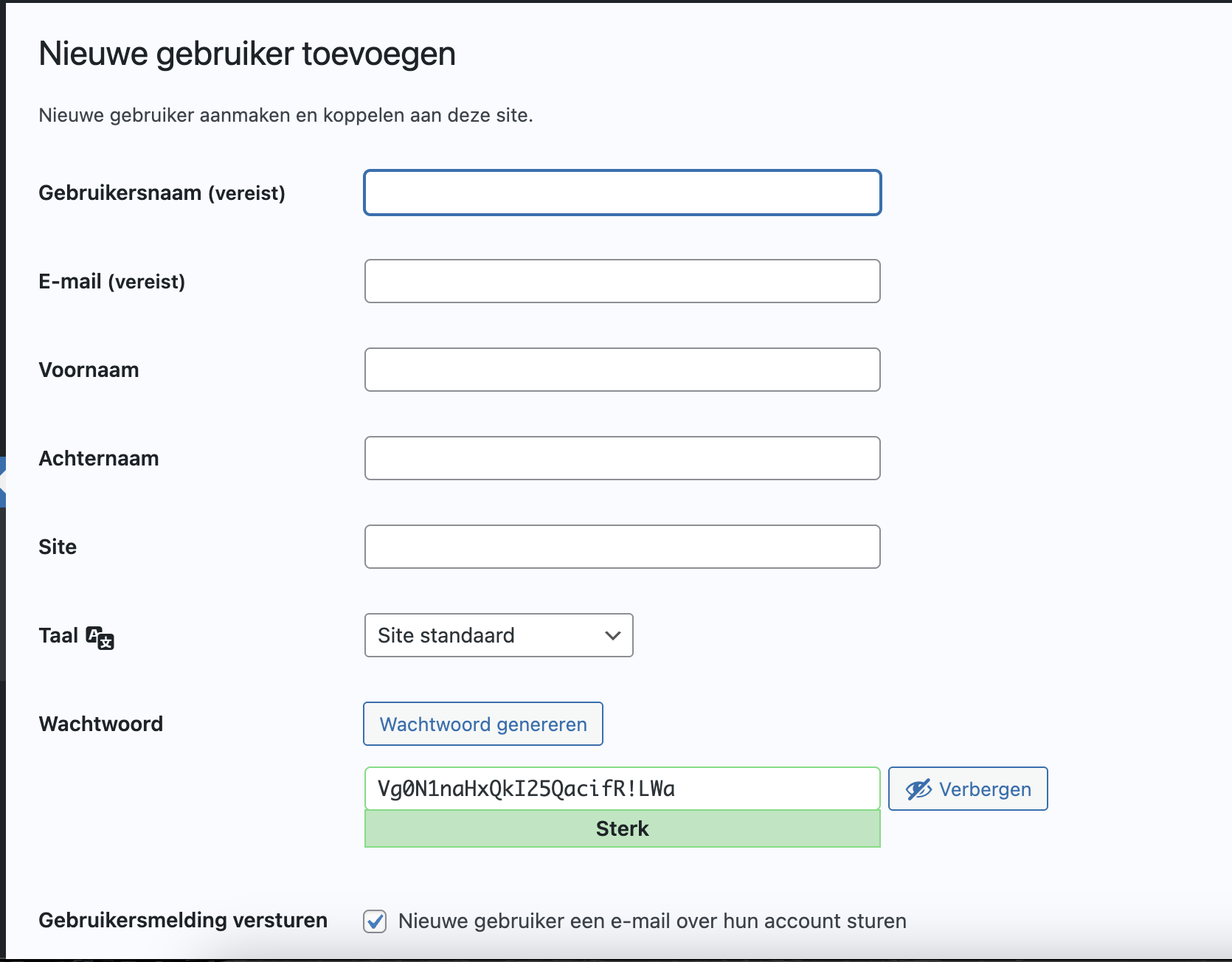 Formulier voor nieuwe gebruiker toevoegen