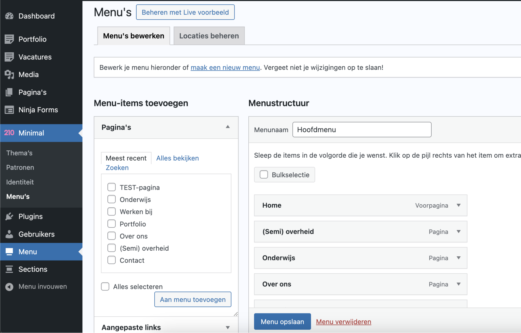 Menubeheer in WordPress
